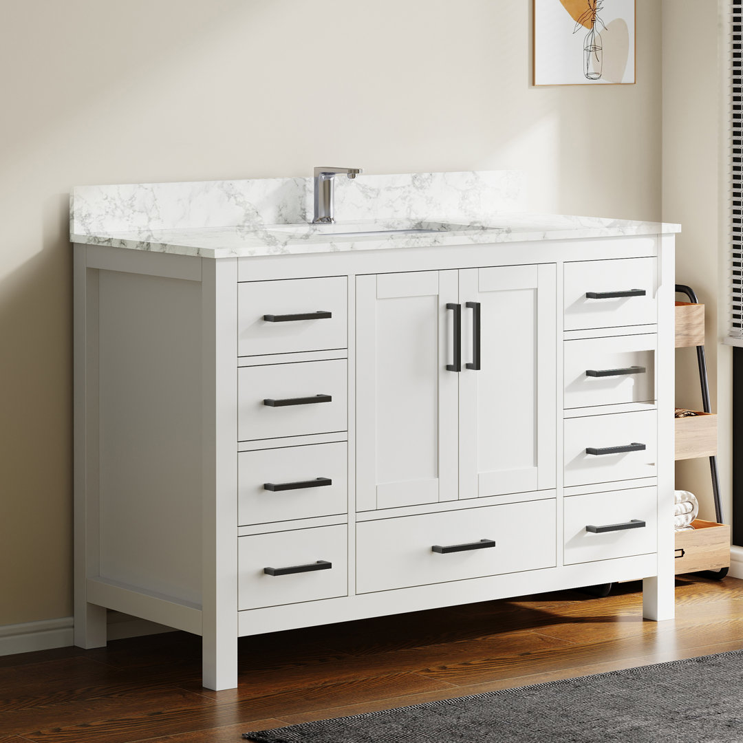 Aura 48'' Single Bathroom Vanity Set With Solid Surface White Granite Top